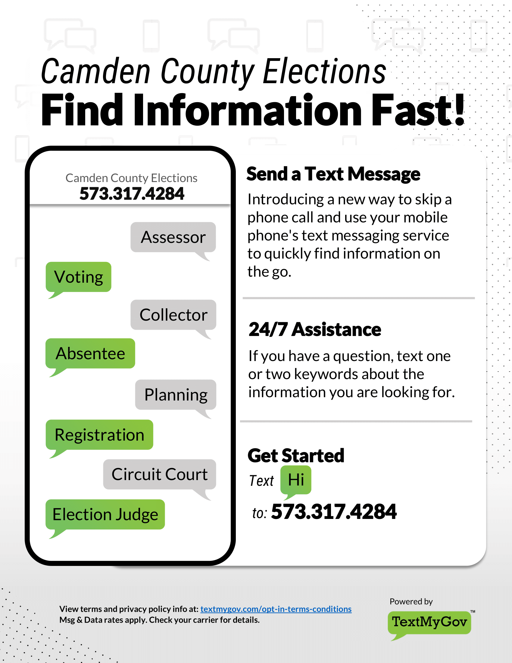 TextMyGov Flyer-Text Hi to the number 573-317-4284